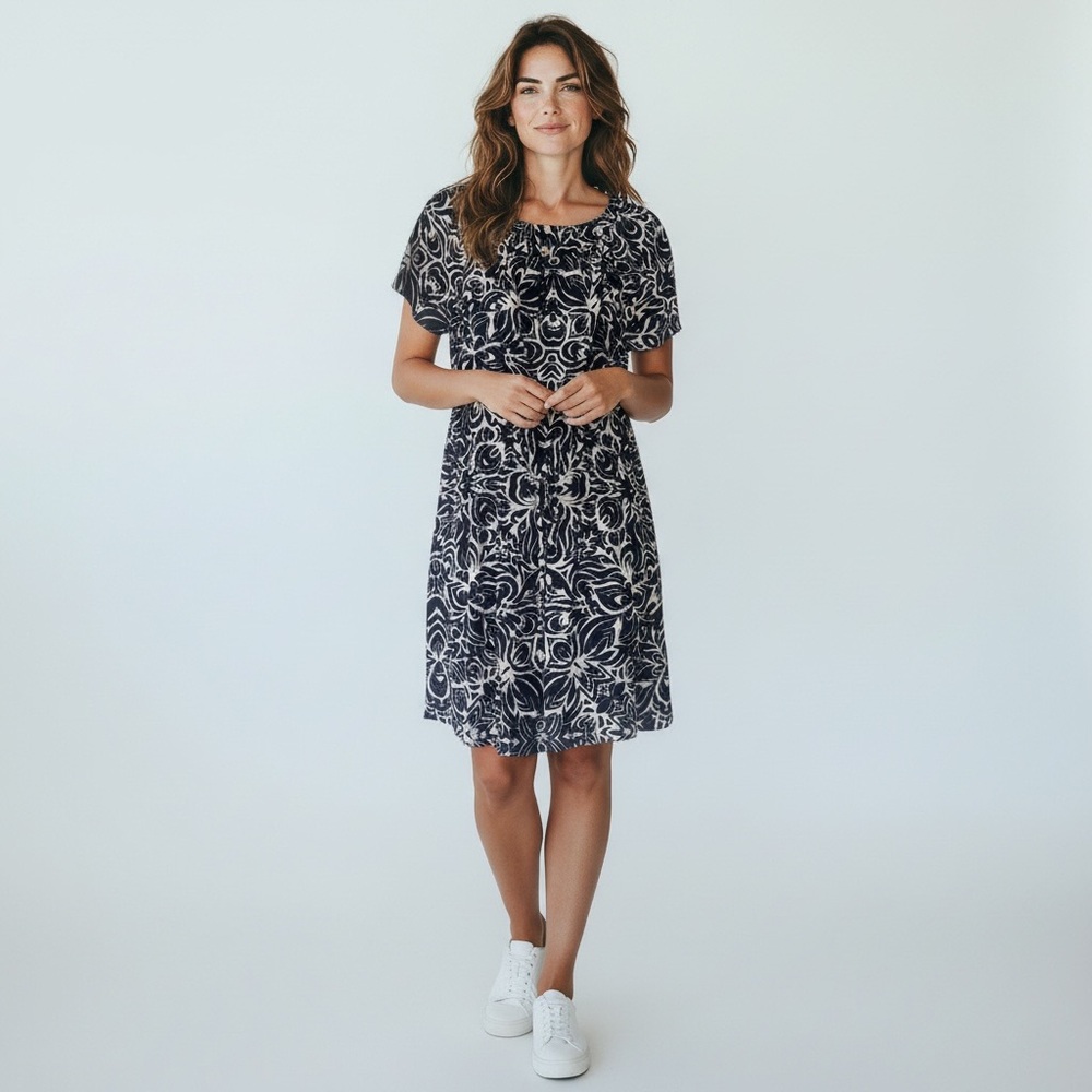 Juicy Couture Black, Blue and White Short Sleeved Mini Dress with Pockets